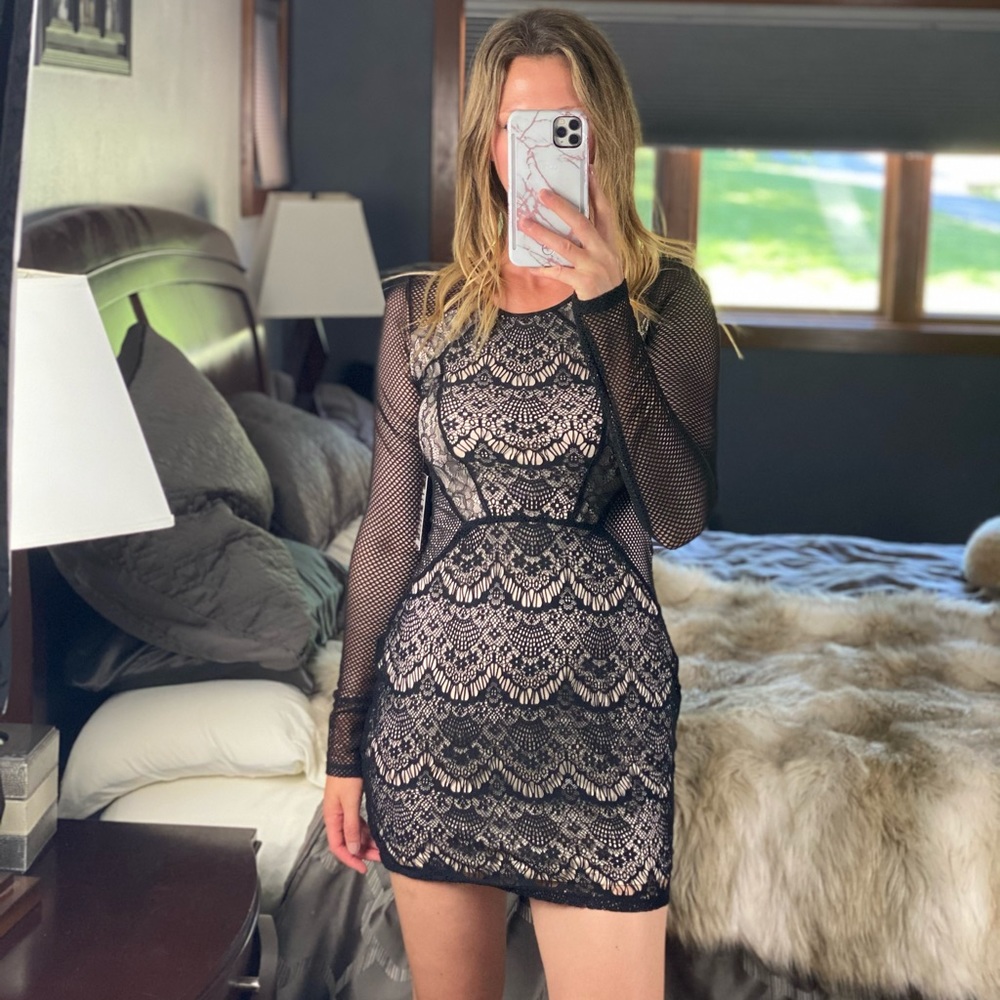 Express Black Lace Long Sleeve Bodycon Dress Small NWT
